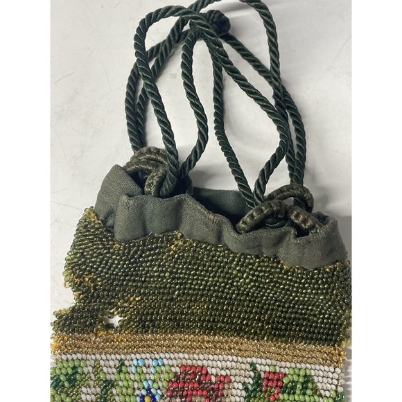 Antique Victorian Drawstring Beaded Purse 19th C. Art Nouveau Bag Glass - Picture 9 of 16